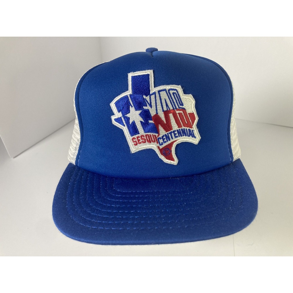 VINTAGE TEXAS SESQUICENTENNIAL 1986 COMMEMORATIVE Trucker Hat Cap Blue/White 80s
